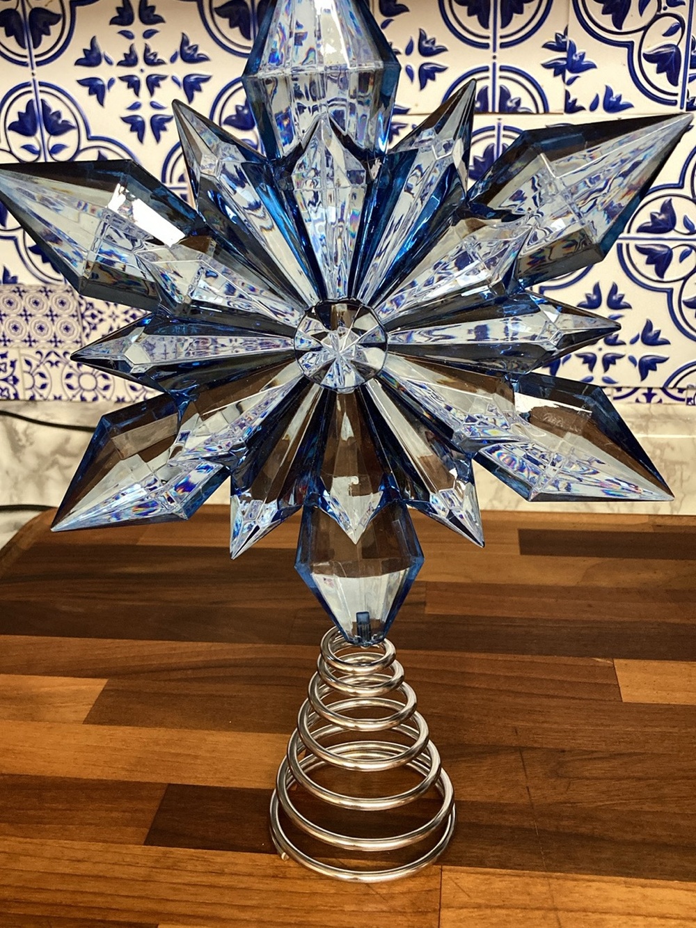 Blue Crystal Star Tree Topper - Glass Art Accent